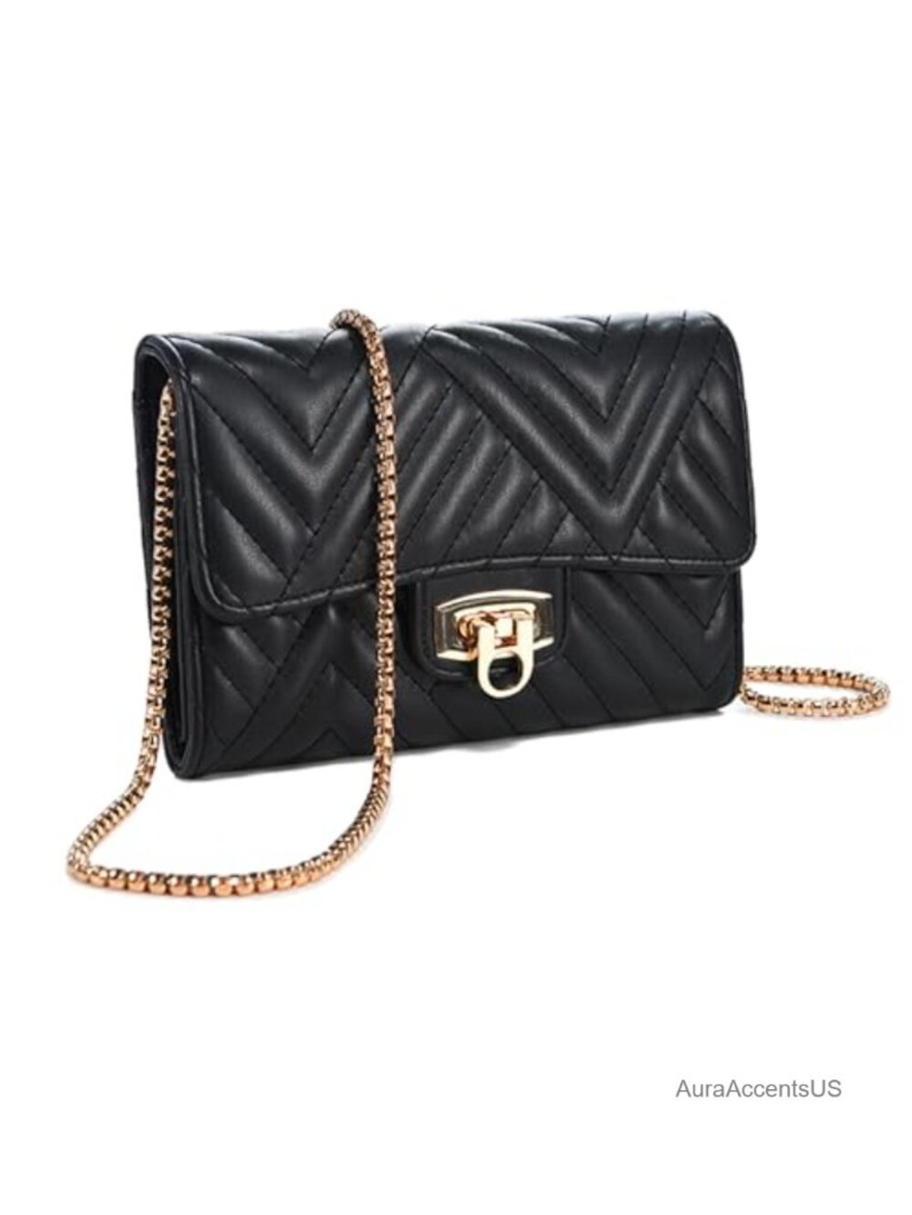 Quilted Faux Leather Small Crossbody Bag with Chain Strap, 3-in-1 Style, - Picture 1 of 6